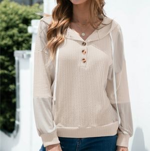 Splicing Sleeve Waffle Drawstring Hoodie